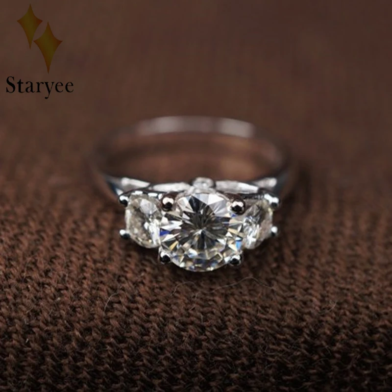 

Moissanite Ring 14K White Gold 1CT Engagement Ring Test Positive 3 Stone Moissanite Band Diamond Wedding Jewelry For Bride