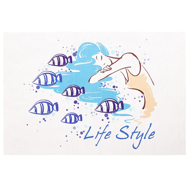 Dreamcatcher Placemats Girl Fish PVC Dining Table Mat Disc Pads Bowl Pad Coasters Waterproof Cloth Slip-Resistant | Дом и сад