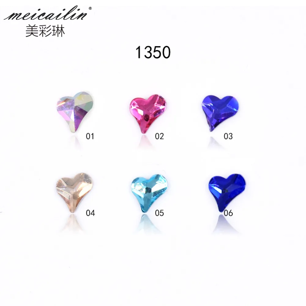 20 шт./лот кристаллы AB из хрустального стекла с кривым сердцем стразы плоским