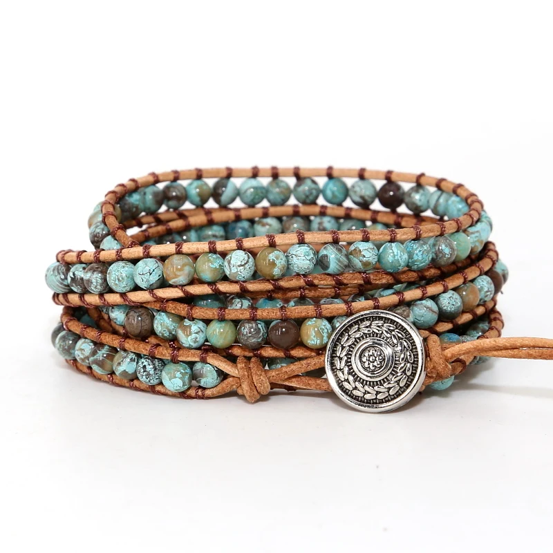 Уникальные смешанные природные камни жемчужные шарики 5 нитей браслеты ручной