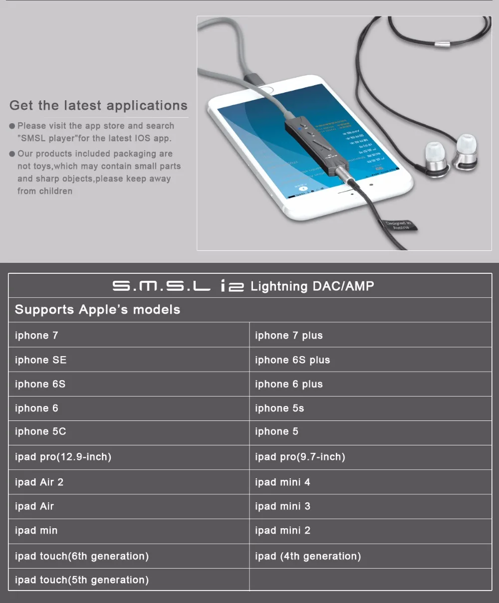 SMSL i2 Портативный Lightning ЦАП и усилитель для наушников Встроенный микрофон для iPhone IPad IOS