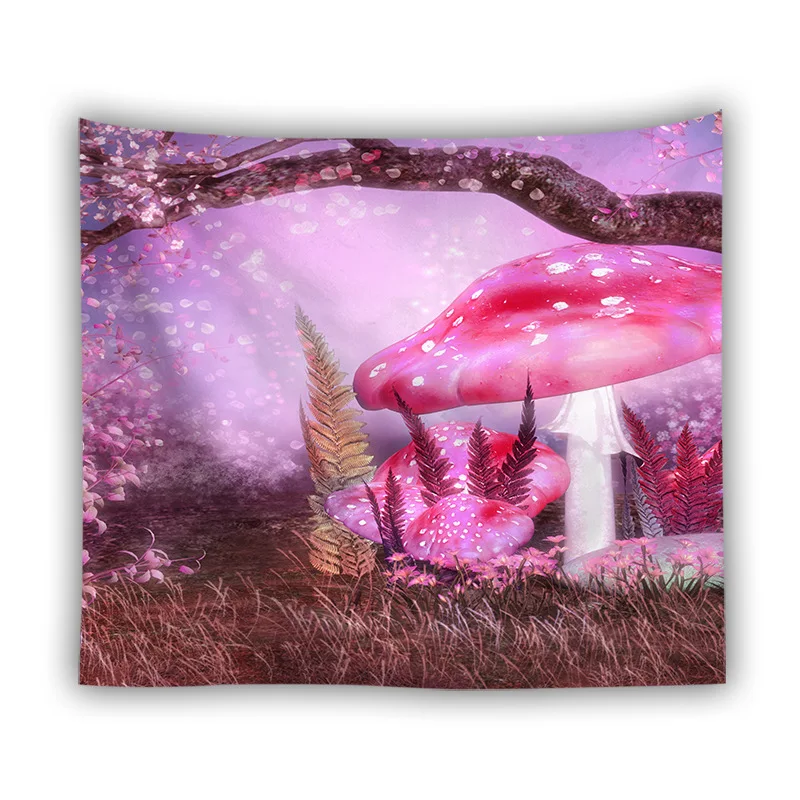 phychedelic forest mushroom tapestry wall hanging dorm room decor deer animal wall blanket
