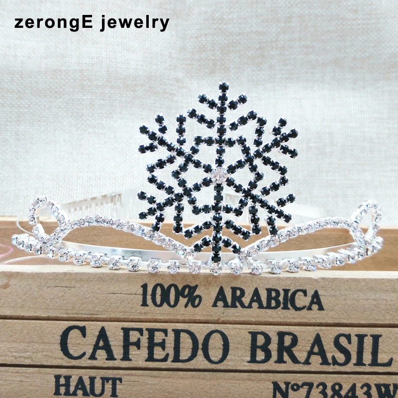 Тиара для волос zerongE с маленькими элегантными принцессами снежинками черная