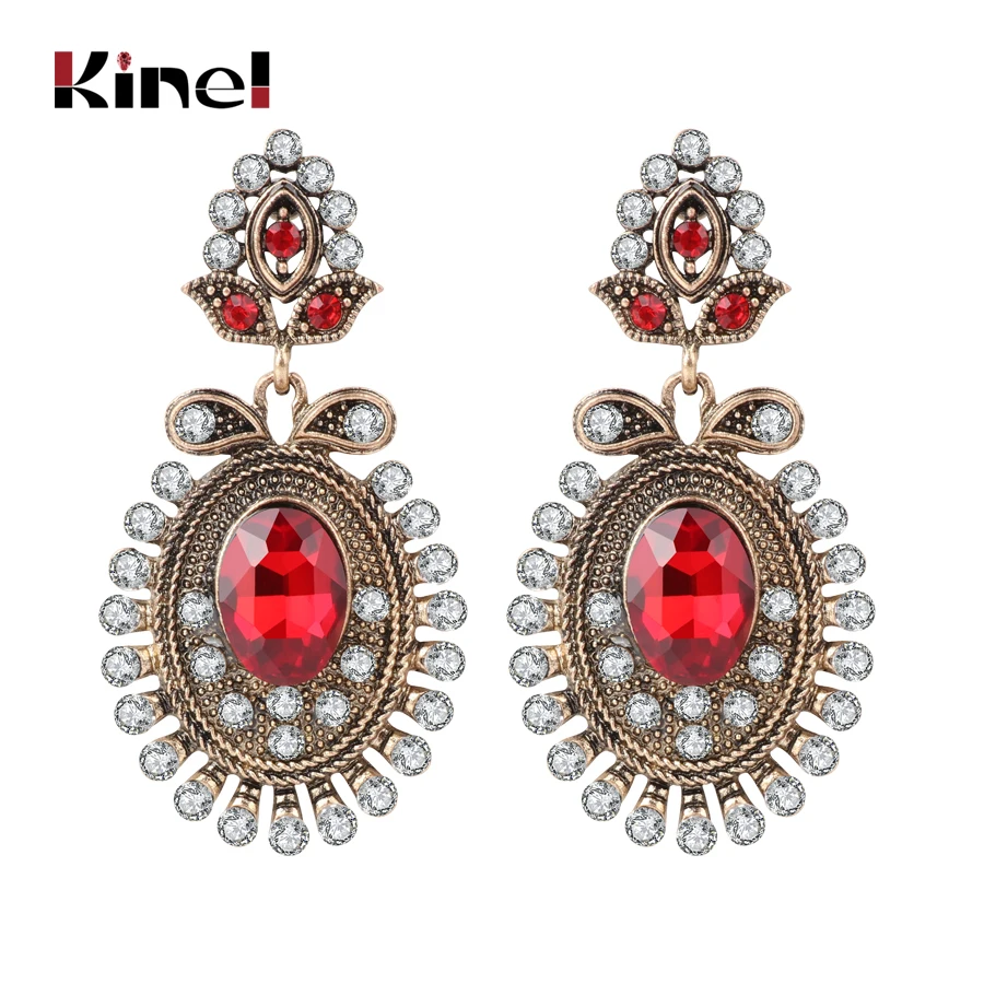 Kinel Party Gifts Red Drop Earrings For Women Fashion Antique Gold Color White Crystal Flower Vintage Jewelry 2018 New | Украшения и