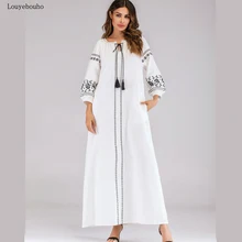 2019 женское вышитое мусульманское abaya свободное Макси платье на