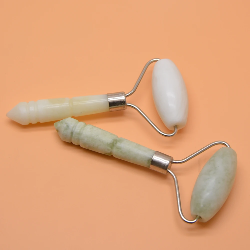 Роликовый массажер для лица антивозрастной натуральный нефритовый каменный