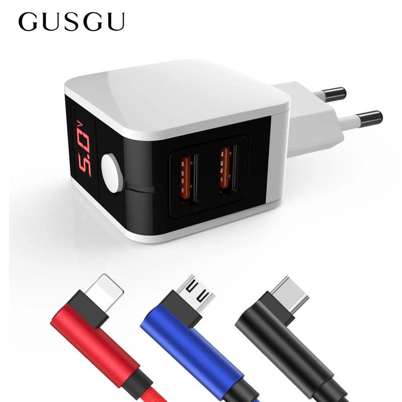 Цифровое зарядное устройство GUSGU со светодиодным дисплеем и двумя USB портами для