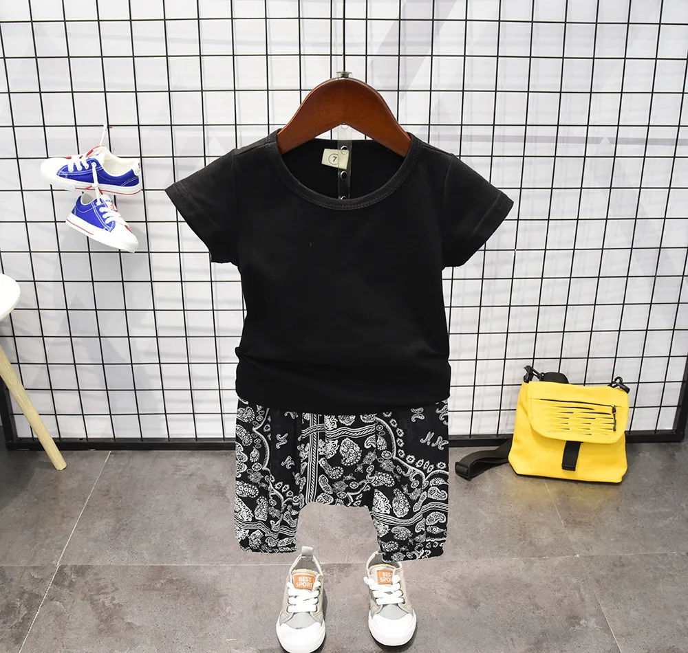 Boy Summer Clothing Set Clothes Kids Short Sleeves Print Shirt + Flower Shorts 2pcs Suit Children 2-7years | Детская одежда и