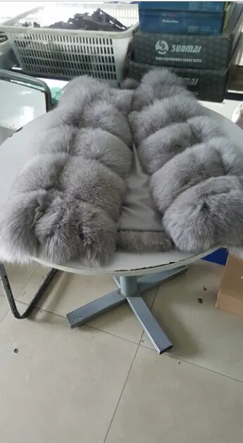 100/100 настоящий роскошный жилет из лисьего меха, пальто из натурального меха средней длины с круглым вырезом, зимняя женская куртка SH-26