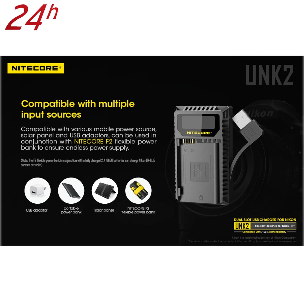 Лучший Nitecore UNK2 цифровой USB Зарядное устройство для EN-EL15 Nikon батареи D610 D750 D800 D800E D810 D810A D850 D7000 D7100 D7200 D7500