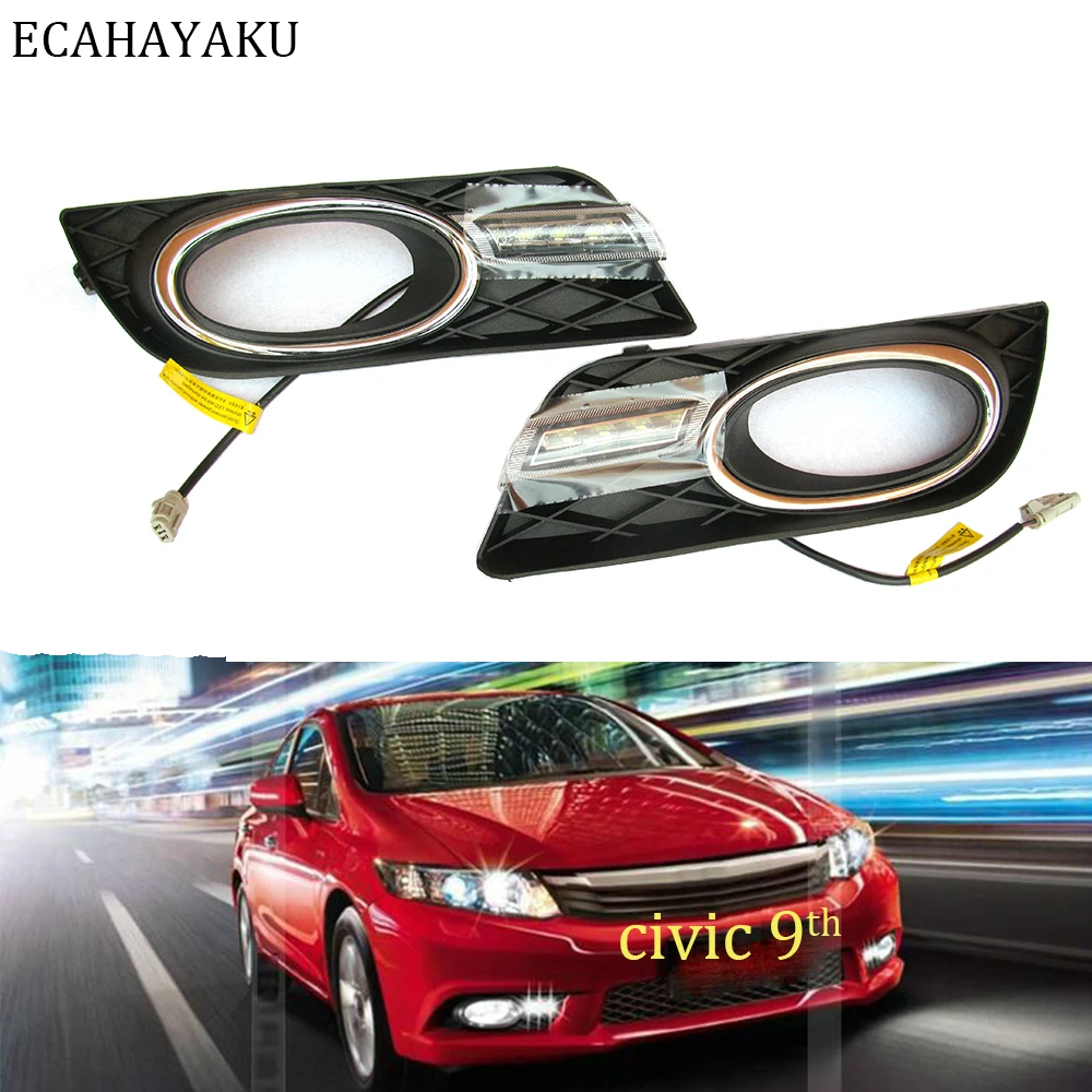 ECAHAYAKU для Honda Civic 9th 2012 2013 2014 DRL светодиодные фары дальнего света дневные ходовые
