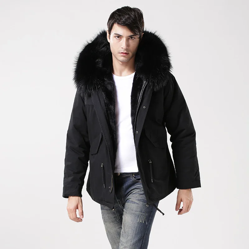 Однотонная черная короткая стильная мужская парка Крутое черное красивое пальто