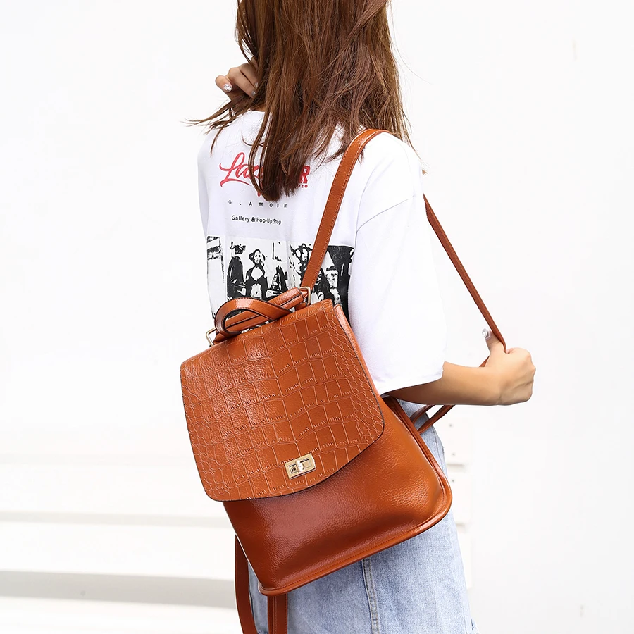 Женский рюкзак с крокодиловым узором высококачественный из искусственной кожи