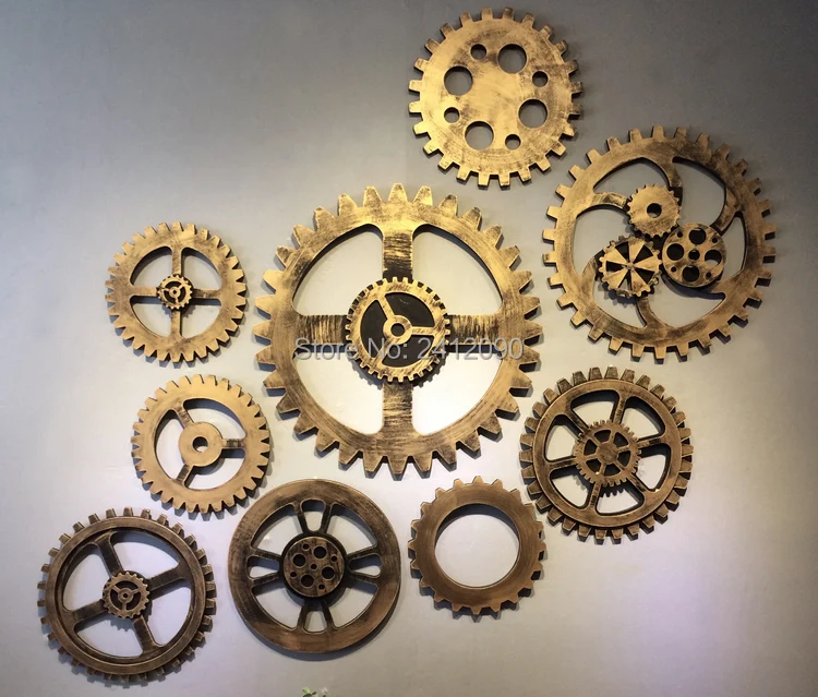 Винтажное золотое зубчатое колесо имитация металла деревянная шестерня бар кафе