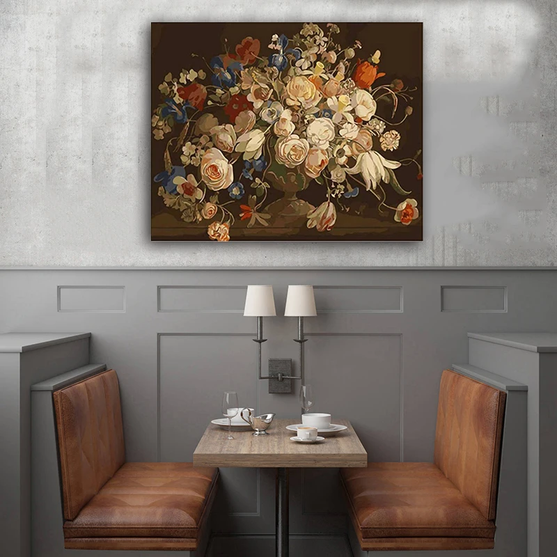 DIY colorings pictures by numbers with flowers picture drawing Relief painting by numbers framed Home