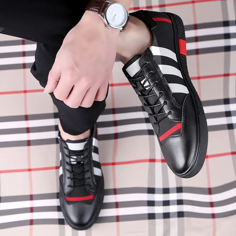 Hot Sale Skateboarding Shoes Mens Trainers Genuine Leather+Fabric Casual Lace-Up Breathable Soft Sneakers Plus Size 36-46 | Обувь