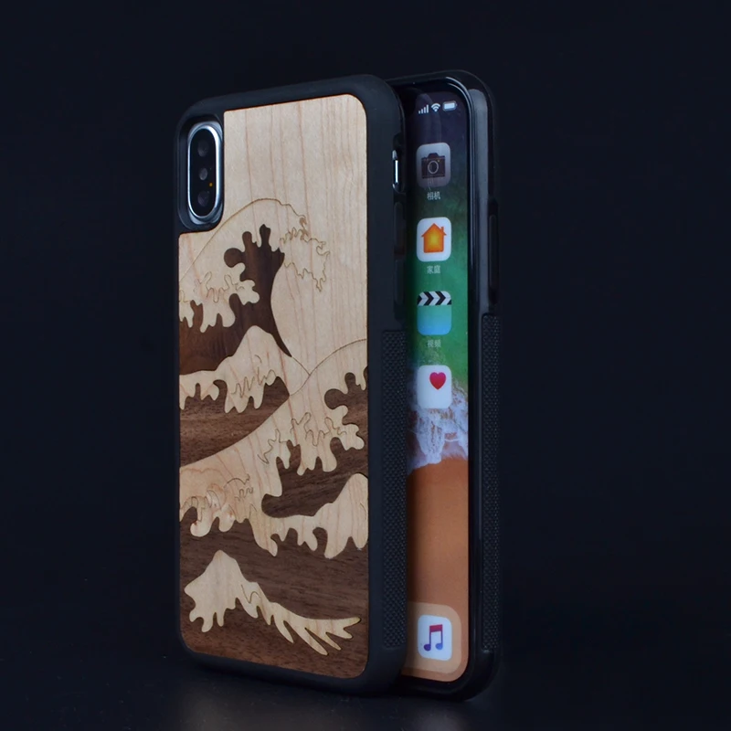 Морская волна деревянное ремесло для Iphone 8x7 6 S Plus чехол, защитный настоящий Деревянный чехол для телефона для samsung Galaxy S7 S8 Plus чехол