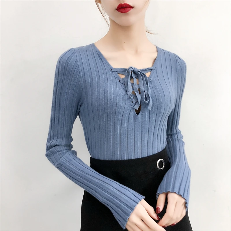 Женский свитер с v-образным вырезом и длинным рукавом мягкий эластичный