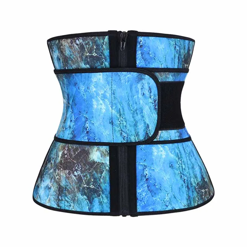 Blue Stone Pattern Atbuty Высокая компрессия Талии Тренажер Cincher молния Роза Печать животик похудение латекс Корректирующее белье Корсеты - Цвет: Blue Stone Pattern