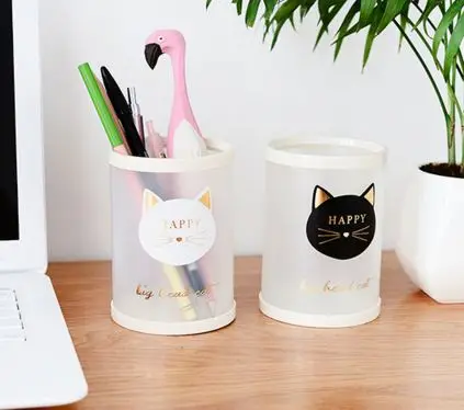 1 шт. DIY круглая коробка для офисного стола с изображением кота из мультфильма, пластиковый держатель для ручек, контейнер для карандашей, большая емкость, коробка для хранения - Цвет: send by random