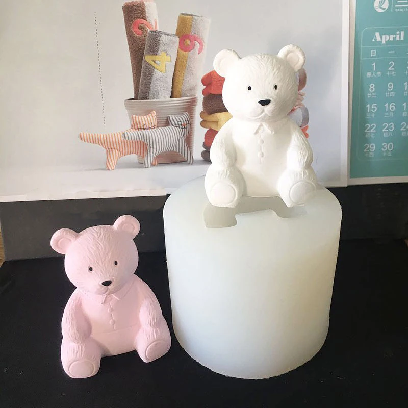 3D Teddy Bear Silicone Mold For Plaster Cartoon Bear Shaped Cake Chocolate decor Baking Tools Scented Candle Mold DIY Craft gift