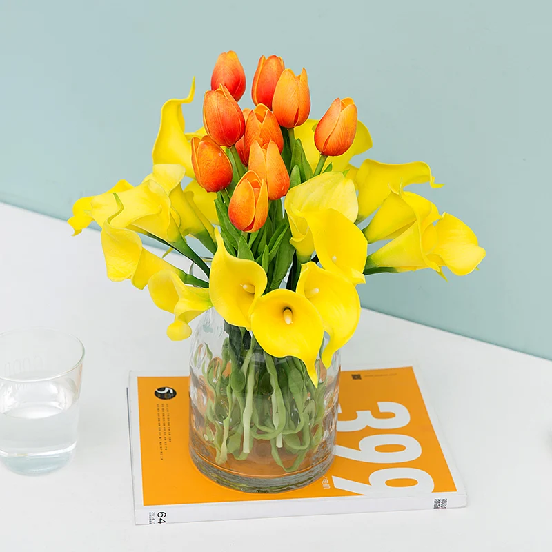 Мини-Тюльпан из ПУ кожи 10 шт./лот настоящая на ощупь лилия Свадебный Цветочный