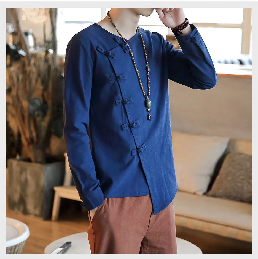 Sinicism Store, мужские однотонные рубашки,, мужские хлопковые рубашки с длинным рукавом и подкладкой, повседневные облегающие мужские рубашки в китайском стиле, большие размеры
