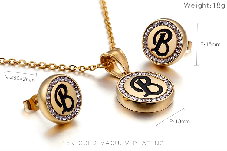 KALEN Bulgaria Gold 26 capitary Letter комплекты украшений для женщин из нержавеющей стали Начальная буква A-Z кулон комплект ожерелья и серьги