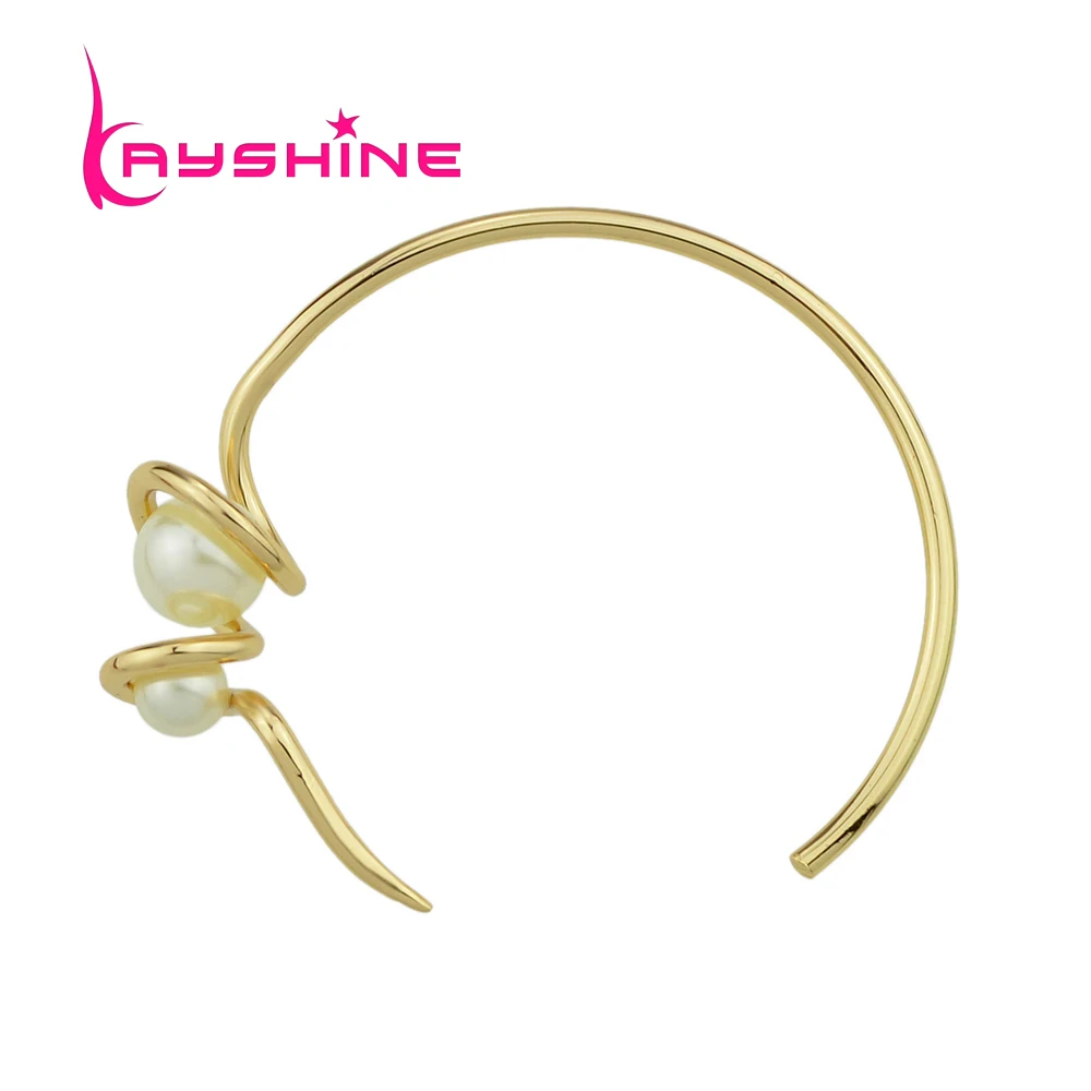 Kayshine Rock Punk Minimalist Gold Color Chain With Simulated pearl Geometric Shape Open Cuff Bangle For Women Accessories|bangles for women|women