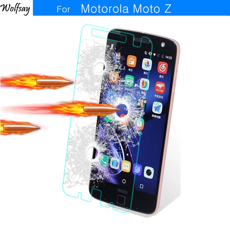 Protector de pantalla de cristal templado para Motorola Moto Z, pel&iacute;cula protectora para Motorola Moto Z, Kit de limpieza Wolfsay, 2 uds.-0