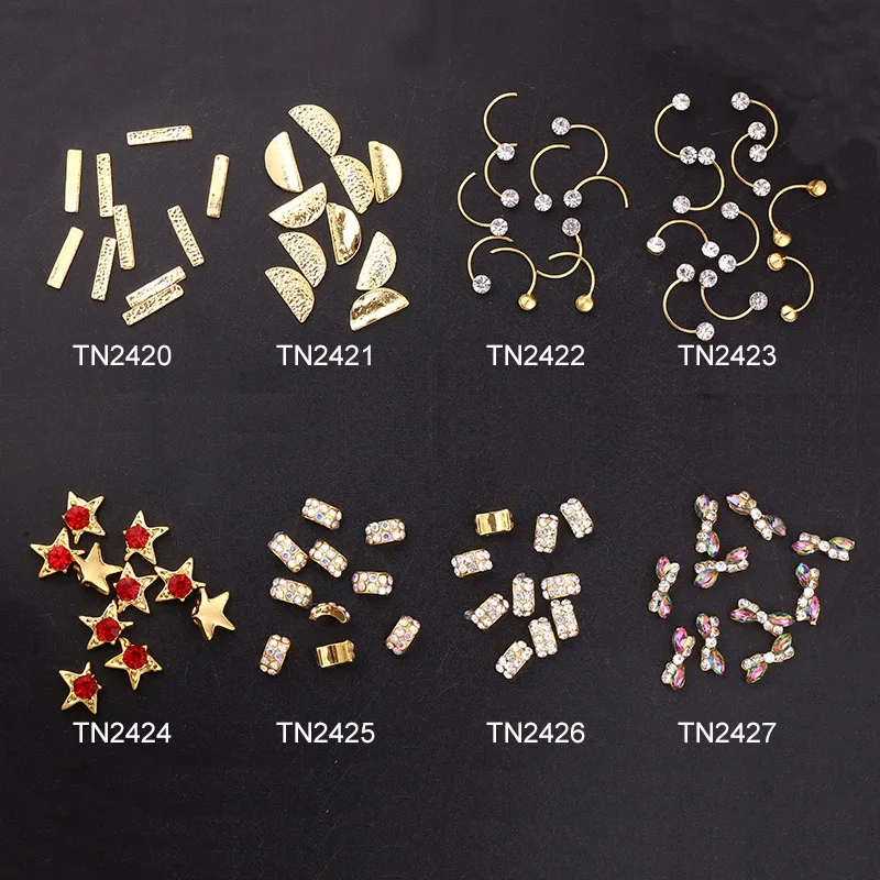 Blueness 10 шт./лот Золотой бант смайлик дизайн ногтей Стразы металлические шпильки