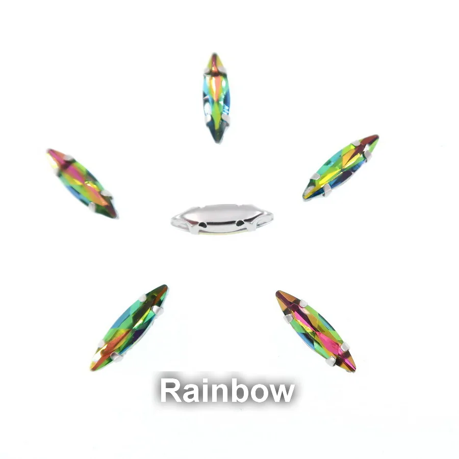 A10 Rainbow AB цвета 4x15 мм silv коготь настройки тонкий Navette Marquis конский глаз Форма Стекло Кристалл пришить стразы аппликация diy отделка - Цвет: A10 Rainbow