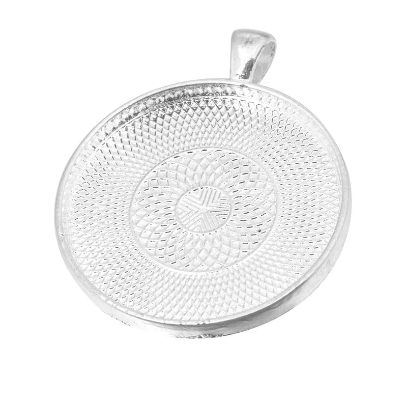 

10pcs/lot 35mm Silver Plated Pendant Settings Cabochons Bases Bezel Trays Fit Cabochon Cameo DIY Necklace Making