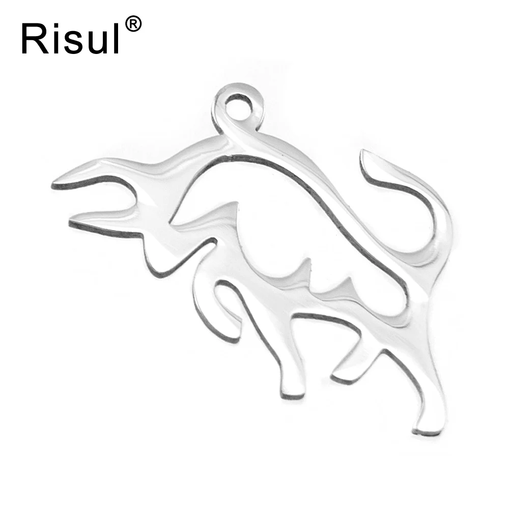 Risul bullfight small Charms Bull OX Pendants for bracelet Necklace Stainless steel mirror polish Diy pendant wholesale 100pcs