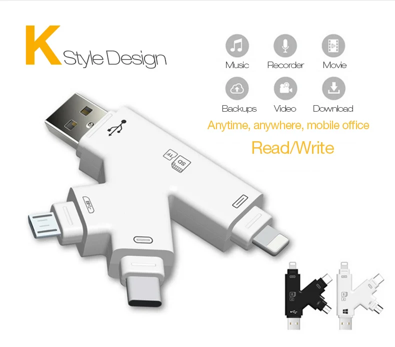 UTHAI C30 USBC Lightning мультикардридер 4в1 type-c/Lightning/MicroUSB/USB адаптер для iPhone 7 8 X Plus TF/SD кардридер
