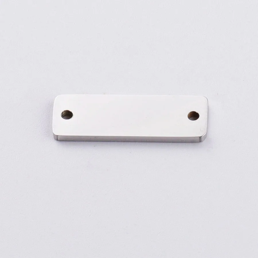 steel color two hole Fnixtar прямоугольные бирки для украшений выгравированный логотип разъем зеркальные шармы полированная нержавеющая сталь DIY Ювелирные изделия 6x18 мм 20 шт./лот - Окраска металла: steel color two hole