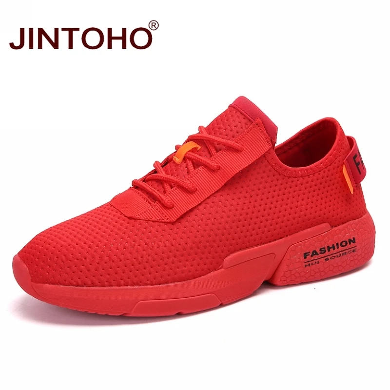 JINTOHO/Мужская удобная обувь для взрослых; модные мужские кроссовки; дышащая повседневная обувь для мужчин; дешевая мужская повседневная обувь из сетчатого материала - Цвет: red