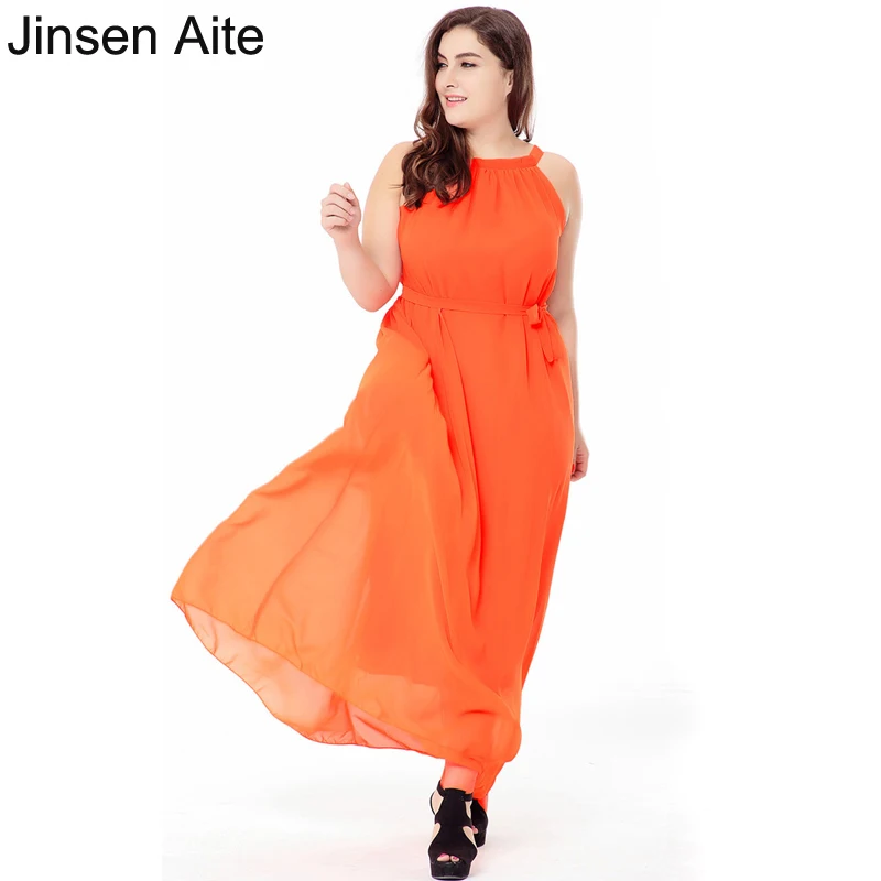 

Женское шифоновое богемное платье Jinsen Aite, летнее пляжное платье на бретельках с поясом, большие размеры M-6XL, JS147