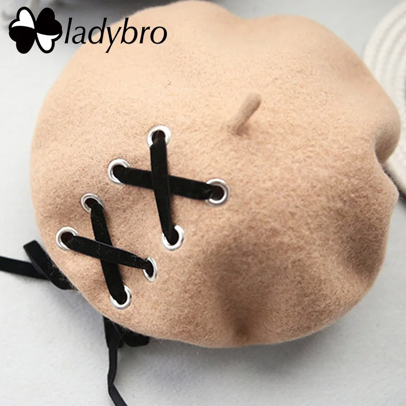 Ladybro элегантный шерстяной берет шляпа Женская осенне-зимняя шапка женские