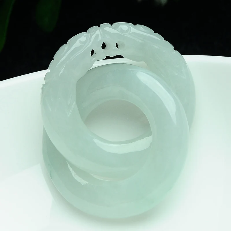 Natural a Jade Pendant Zodiac dragon jade Shuanglong ring bicyclic pendant fastened happiness career best | Украшения и