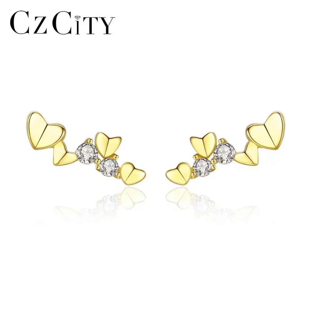 CZCITY, изысканные серьги-гвоздики в форме сердца из золота 14 к для женщин, свадебные ювелирные украшения из желтого золота Orecchini Donna Bijoux En Or Pur E14124
