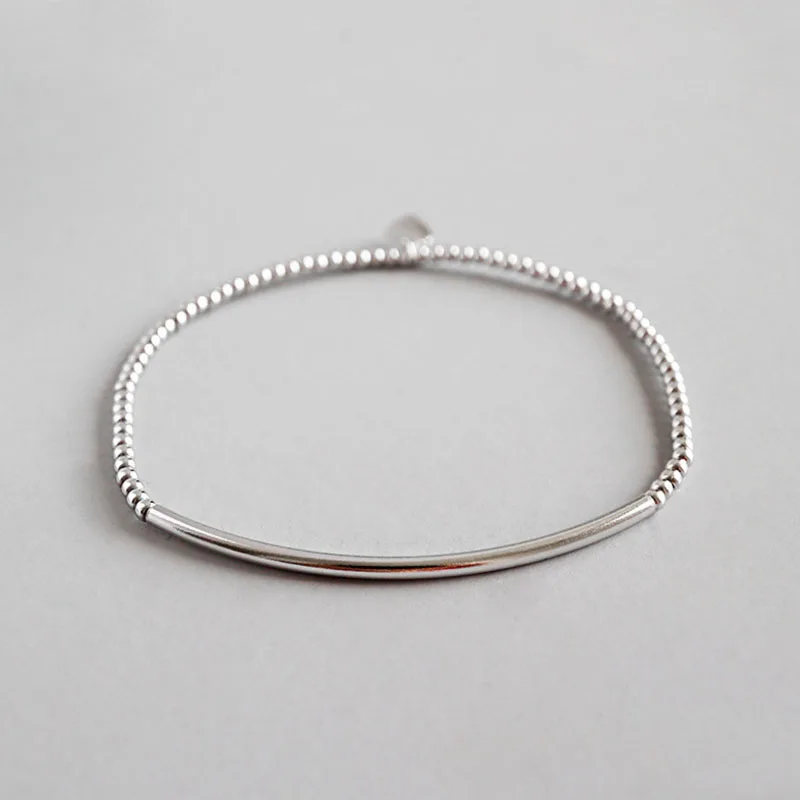 Platinum 925 пробы серебряные ювелирные изделия ручной работы 2 мм круглые бусины трубы эластичный браслет - Цвет камня: Platinum
