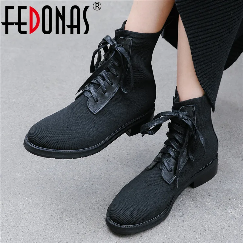 Женские короткие ботинки FEDONAS повседневные на платформе и высоком каблуке с