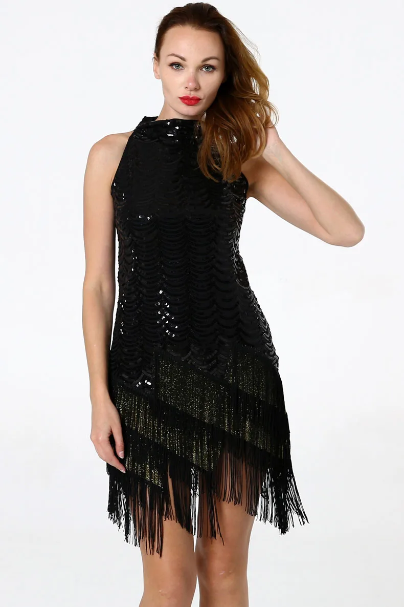 BLINGSTORY платья с блестками 1920s Great Gatsby блесток кисточкой одежда без рукавов Клубная платье с открытыми плечами летний халат Femme