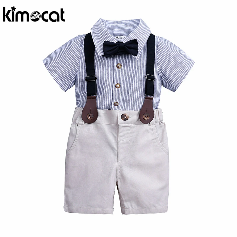 

Kimocat Ner Arrival Fashion Summer Short Sleeve Baby Boy Clothes Set 2pcs Shirt+Overalls Handsome Gentleman Newborn Clothes Suit