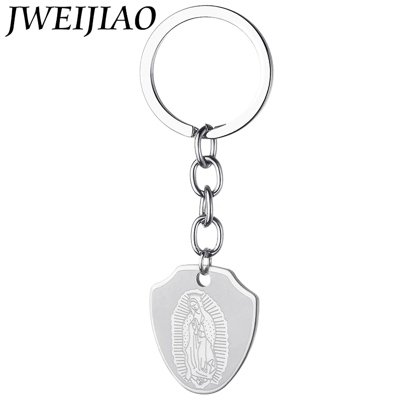 

JWEIJIAO Round/Shield Shape The Virgin Mary Jesus Keychain Color Stainless Steel Keyring Key Holder Jewelry Gift SS74