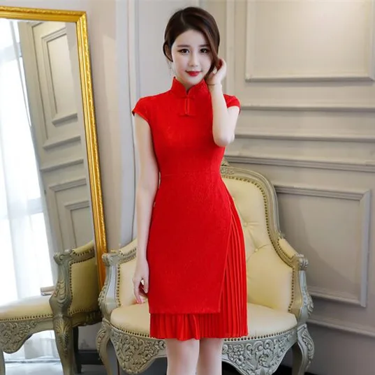Red 1850 Короткое Стильное женское платье, s m ini Cheongsam, летнее китайское кружевное тонкое платье Qipao, Новое поступление, Vestidos, Размеры s m L XL XXL XXXL 27509A - Цвет: Red 1850