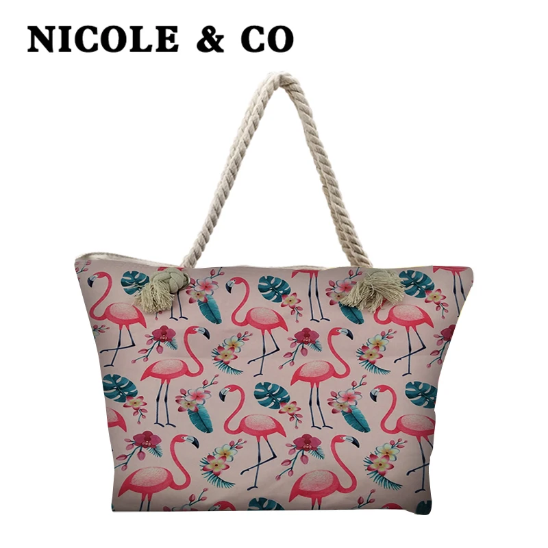 

NICOLE & CO Canvas Beach Bag Original Design Casual Tote Shoulder Bag Female Environmental Protection Shopping Bag