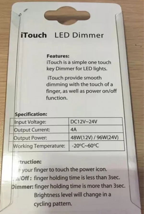 ITouch LED Dimmer сенсорный выключатель с DC гнездовой и штекерной вилкой для одноцветной