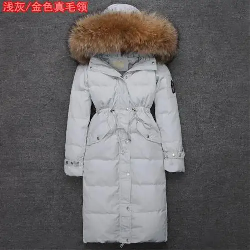 Light gray(gold fur) AYUNSUE, Зимняя женская куртка-пуховик, большой натуральный меховой воротник, Черный пуховик, женские парки, плотное длинное пальто, Casacas Para Mujer KJ432 - Цвет: Light gray(gold fur)